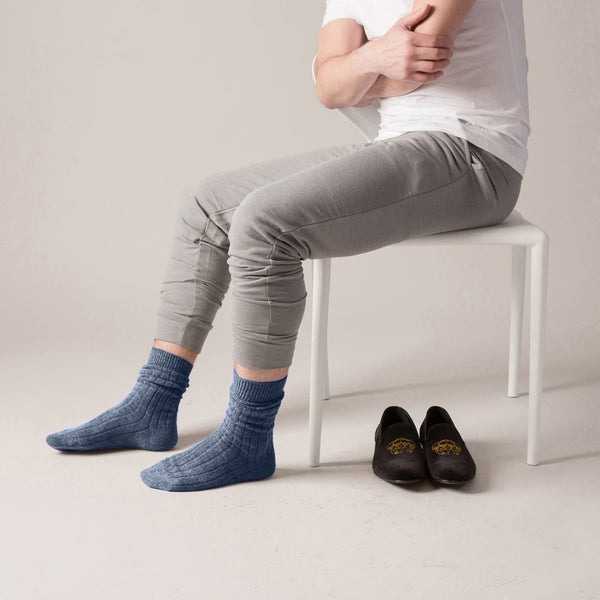Men's Luxury Cashmere Home & Bed Socks - Denim